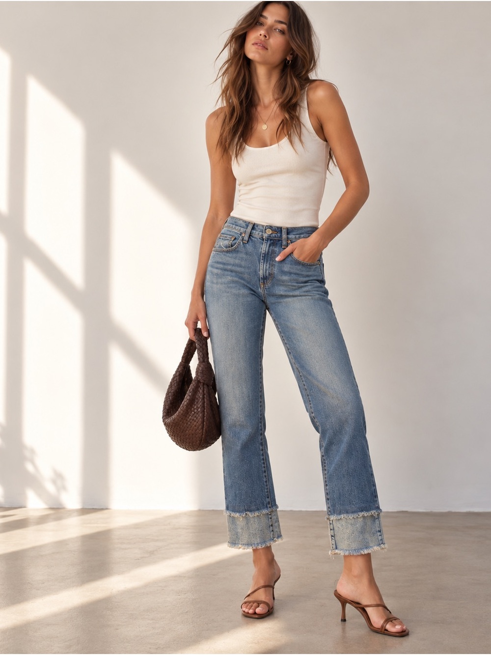 Alice + Olivia High Rise Wide Cuff Straight Crop Jeans Try Harder 28
